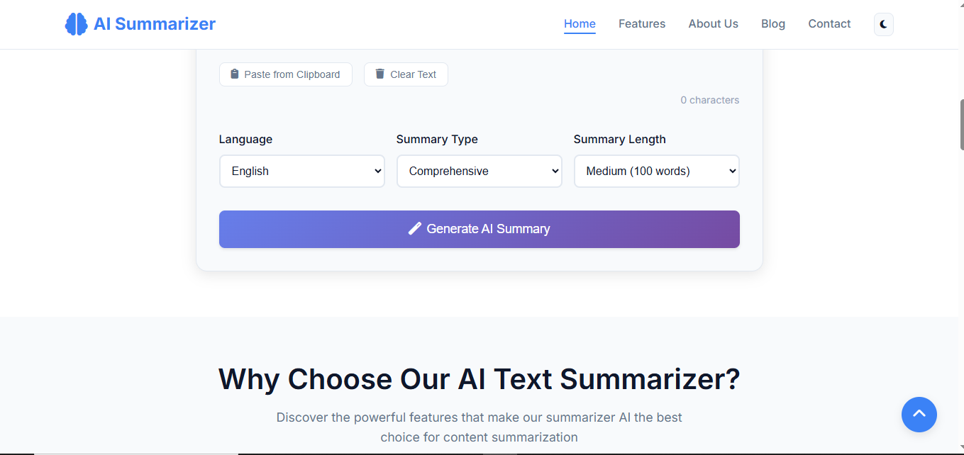 AI Summarizer Interface
